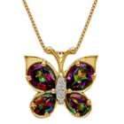 Genuine Mystic Topaz Diamond-accent Butterfly 14k Gold Over Silver Pendant