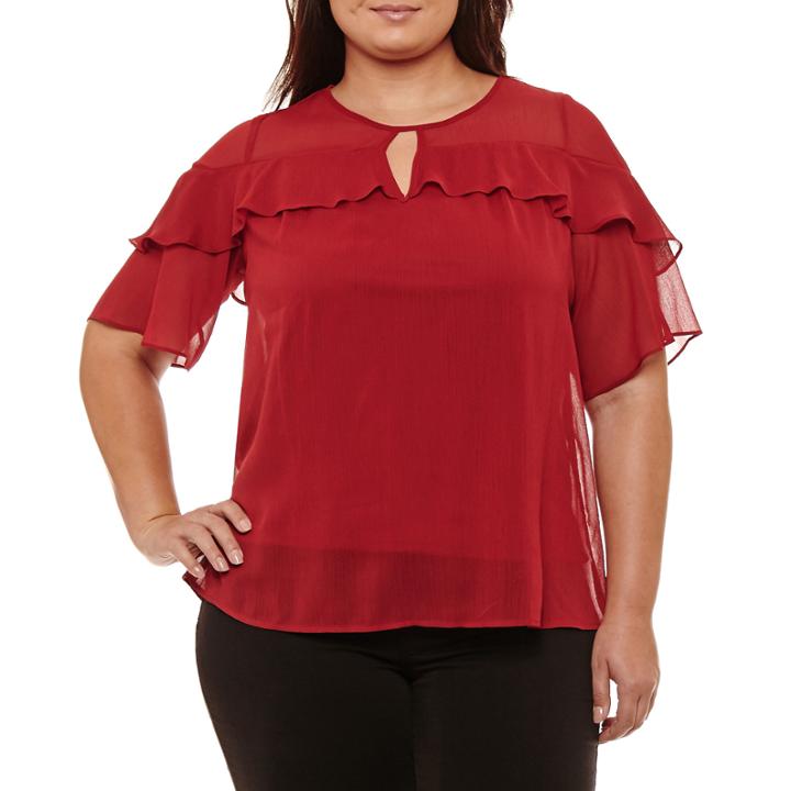 Alyx Elbow Sleeve Round Neck Woven Blouse-plus