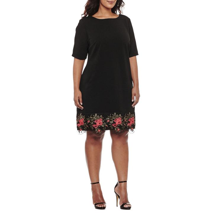R & K Originals Elbow Sleeve Embellished Floral Sheath Dress-plus