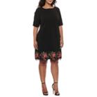 R & K Originals Elbow Sleeve Embellished Floral Sheath Dress-plus