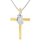 Womens 1/10 Ct. T.w. White Diamond 10k Two Tone Gold Cross Pendant Necklace