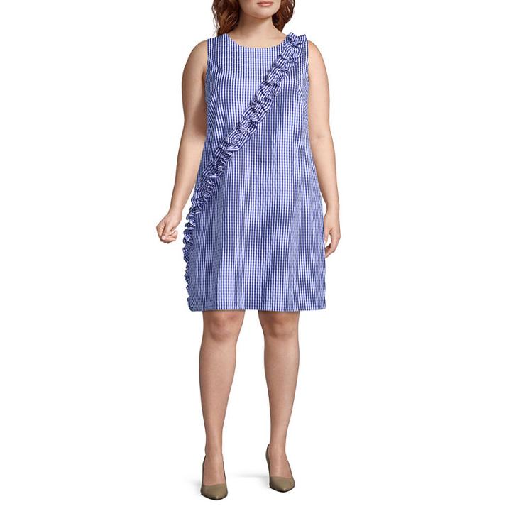 London Times Sleeveless Gingham Shift Dress-plus