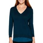 Liz Claiborne 3/4-sleeve V-neck Layered Sweater - Tall