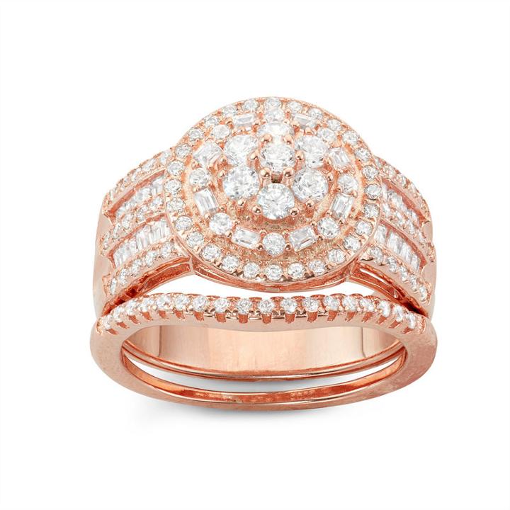 Diamonart Womens 1 1/5 Ct. T.w. White Cubic Zirconia 14k Gold Over Silver Bridal Set