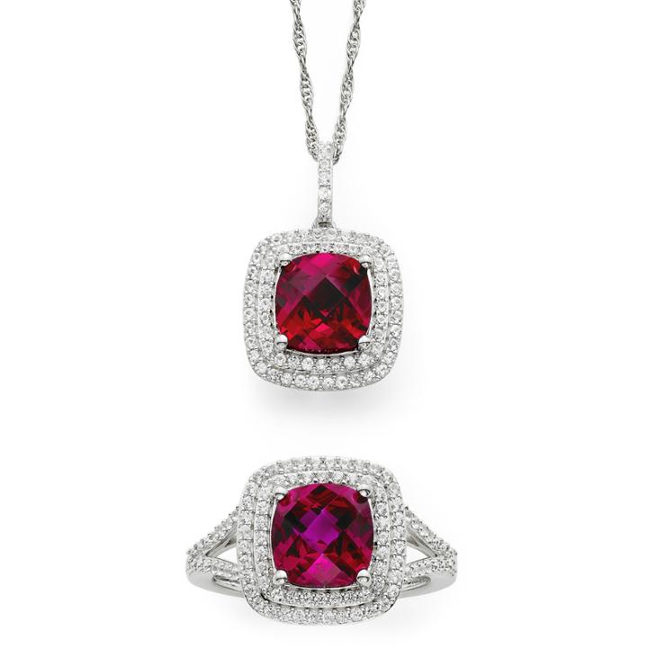 Lab-created Ruby & White Sapphire Sterling Silver 2-pc. Boxed Jewelry Set