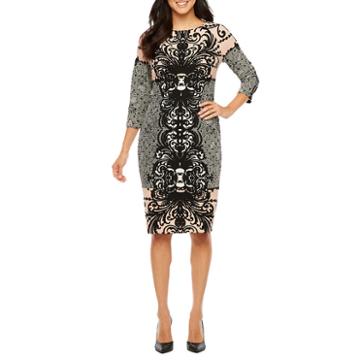 Rabbit Rabbit Rabbit Design Elbow Sleeve Damask Sheath Dress