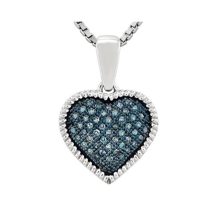 1/7 Ct. T.w. Color-enhanced Blue Diamond Double Heart Pendant Necklace