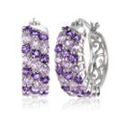 Fine Jewelery Purple Amethyst Sterling Silver Hoop Earrings