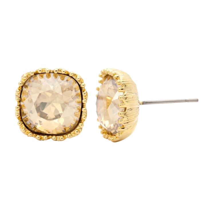 City Rocks Swarvorski Cushion Yellow 14k Brass Gold Over Brass Stud Earrings