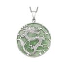 Genuine Jade Dragon Sterling Silver Pendant Necklace