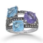 Womens Blue Topaz Blue Sterling Silver Crossover Ring