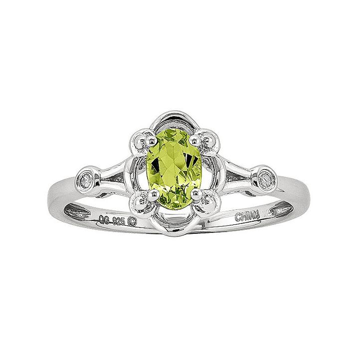 Womens Diamond Accent Genuine Peridot Green Sterling Silver Delicate Ring