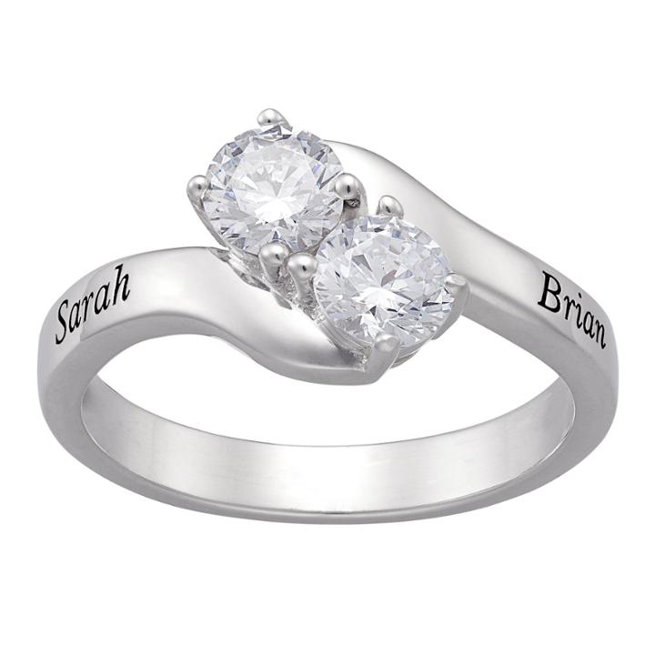 Personalized Sterling Silver Cubic Zirconia Couple's Name Ring