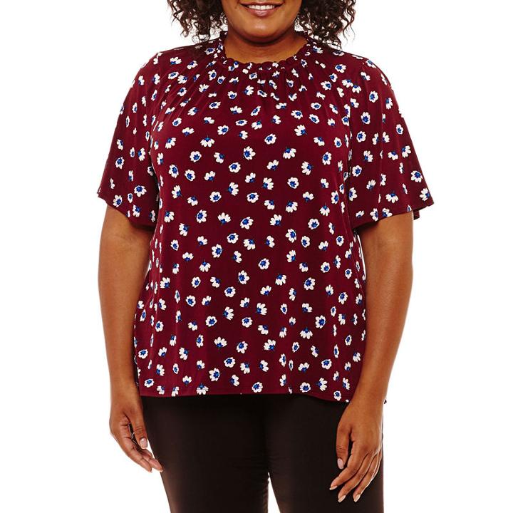 Worthington Short Sleeve Crew Neck Floral T-shirt - Plus