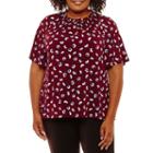 Worthington Short Sleeve Crew Neck Floral T-shirt - Plus