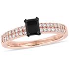 Womens 3/4 Ct. T.w. Color Enhanced Emerald Black Diamond 14k Gold Engagement Ring