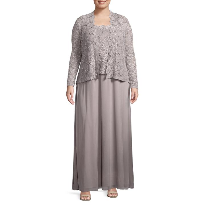 Onyx Nites Long Sleeve Jacket Dress-plus