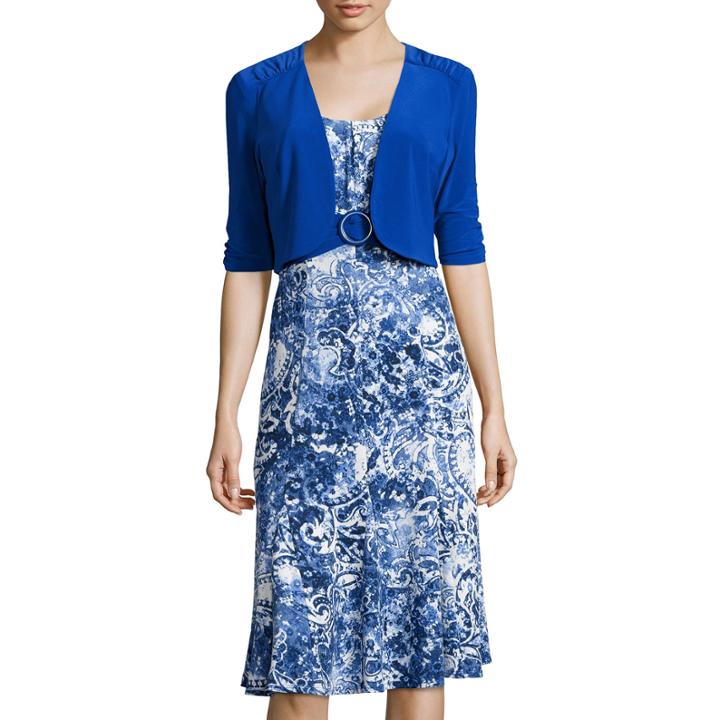 Perceptions Elbow-sleeve Paisley Print Buckle-front Jacket Dress
