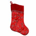 20 Red And Silver Glittered Floral Christmas Stocking With Shadow Velveteen Cuff