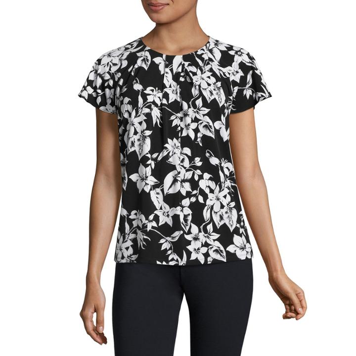 Liz Claiborne Short Sleeve Round Neck T-shirt-womens Petites