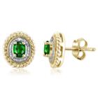 Diamond Accent Oval Green Chrome Diopside 14k Gold Over Silver Stud Earrings