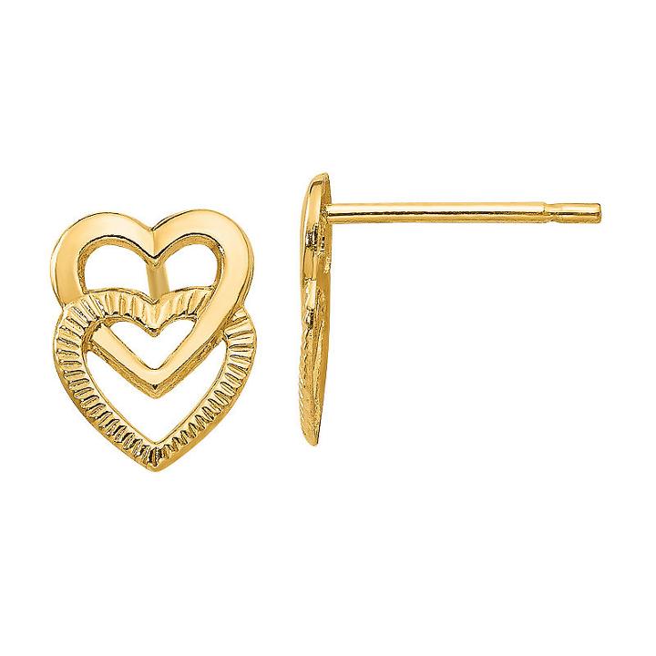 14k Gold 9mm Heart Stud Earrings