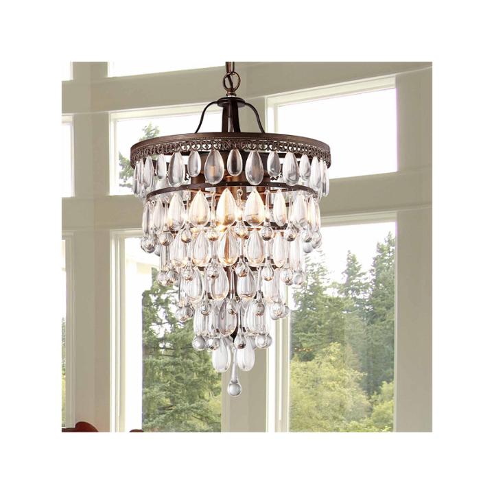 Warehouse Of Tiffany Martinee Antique Bronze And Crystal Inverted Pyramid Chandelier