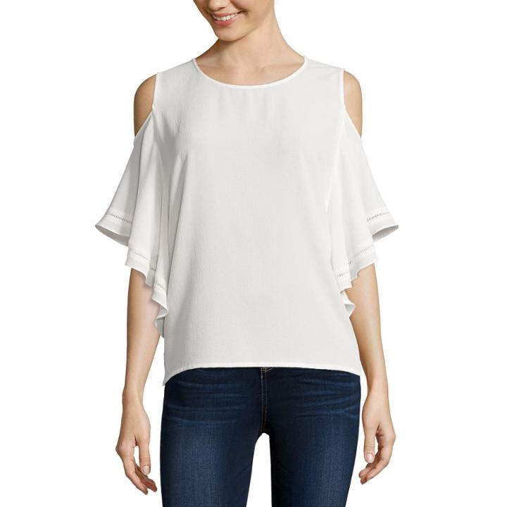 I Jeans By Buffalo Cold-shoulder Flutter Blouse