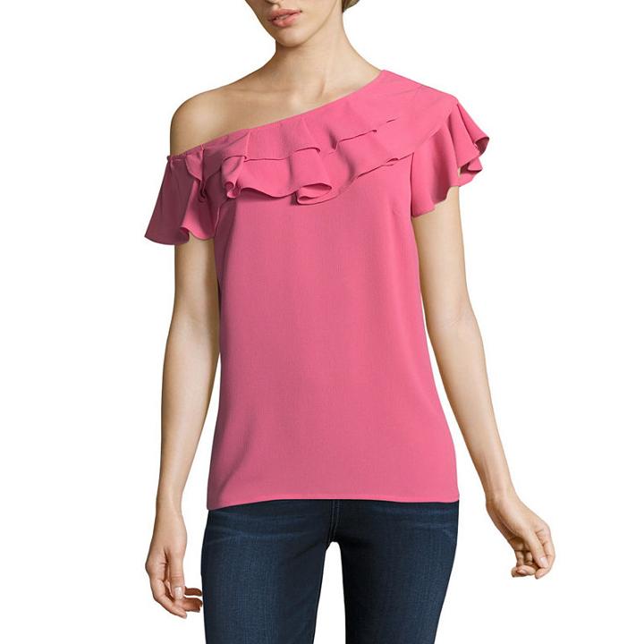 A.n.a Ruffle One Shoulder Top Short Sleeveblouse