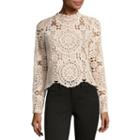 Miss Chievous Long Sleeve High Neck Crochet Blouse-juniors