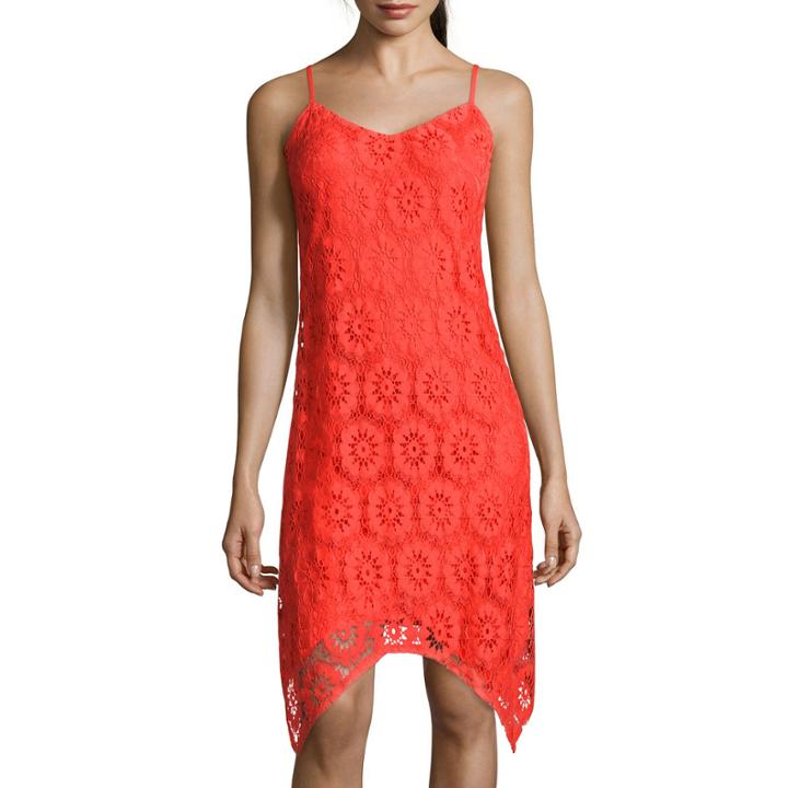 Luxology Sleeveless Crochet Handkerchief-hem Dress