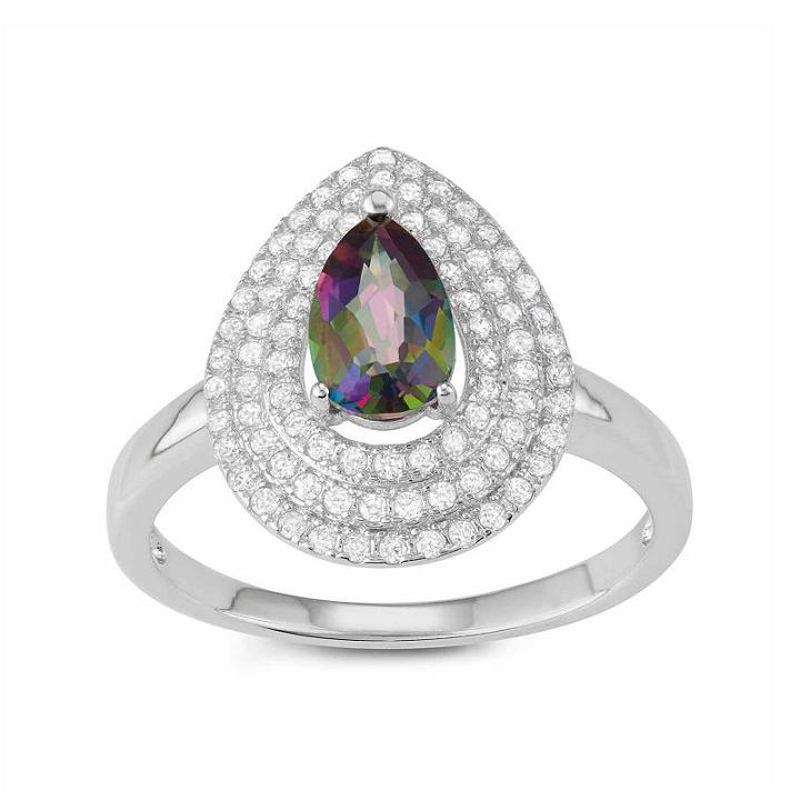 Womens Genuine Mystic Fire Topaz Green Sterling Silver Cocktail Ring