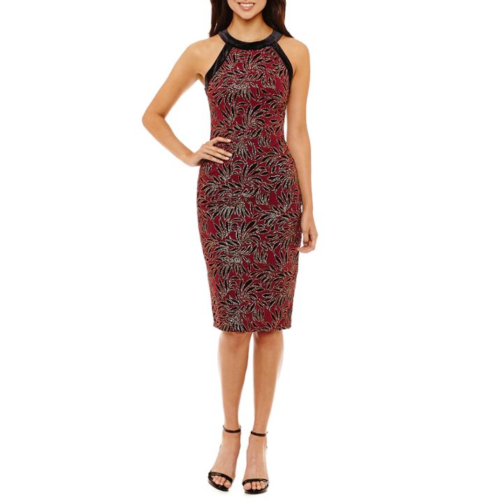 Bisou Bisou Sleeveless Velvet Leaf Sheath Dress