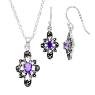 Sparkle Allure Le Vieux Marcasite Silver Over Brass Jewelry Set