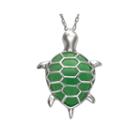 Pear-shaped Green Jade And Sterling Silver Turtle Pendant Necklace