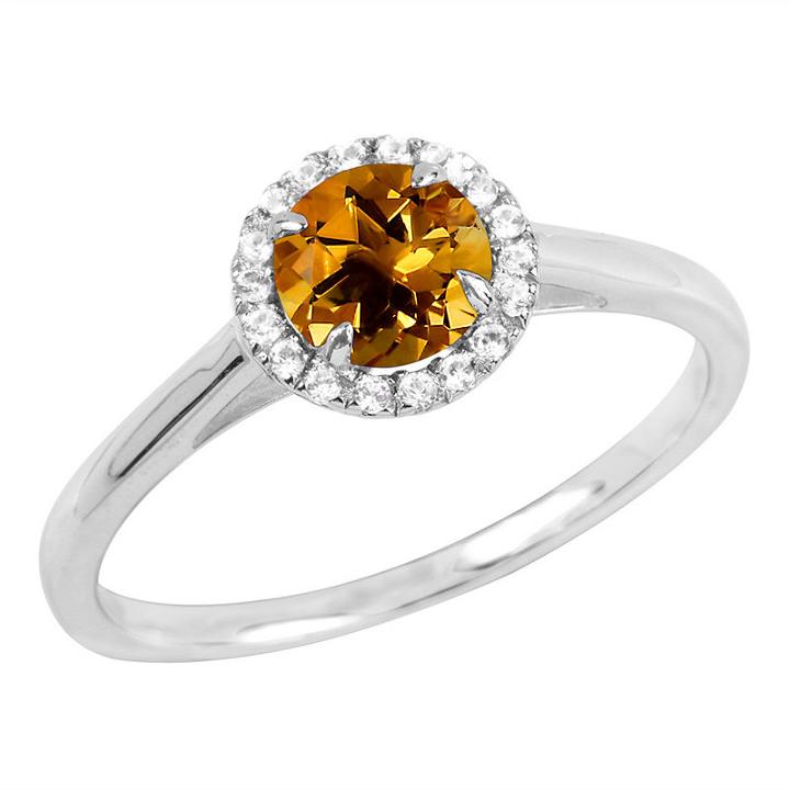 Womens Genuine Citrine Orange Sterling Silver Round Cocktail Ring
