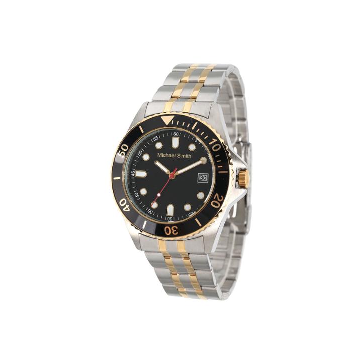 Personalized Mens Two Tone Black Dial Diver Bracelet Watch