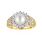 Cultured Freshwater Pearl & Lab-created White Sapphire 14k Yellow Gold Over Silver Ring