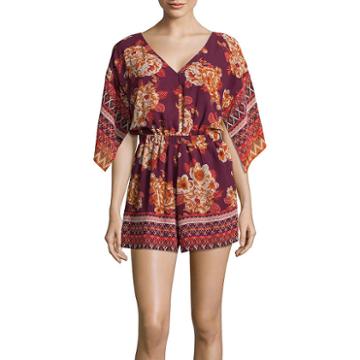 Eyeshadow Short Sleeve Romper-juniors