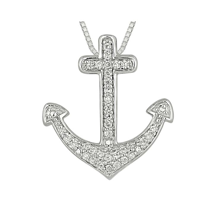 1/4 Ct. T.w. Diamond Sterling Silver Cross Anchor Pendant Necklace