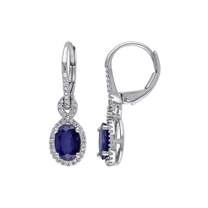 Genuine Sapphire And 1/4 Ct. T.w. Diamond Leverback Earrings