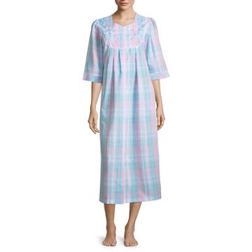 Collette By Miss Elaine 3/4 Sleeve Seersucker Caftan