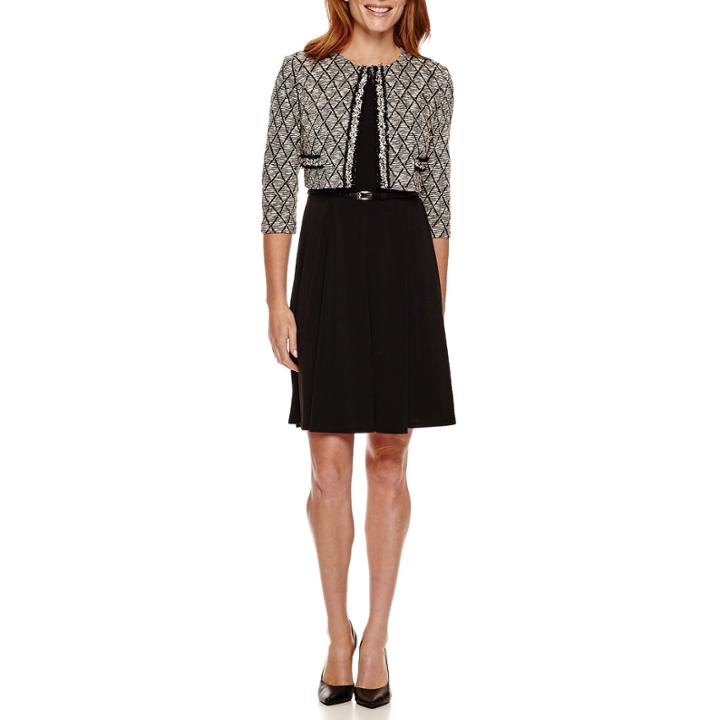 R & K Originals 3/4-sleeve Belted Tweed Jacket Dress - Petite