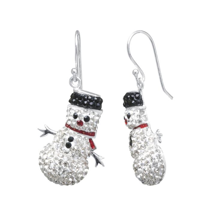 Sparkle Allure Snowman Multi Color Crystal Silver Over Brass Drop Earrings