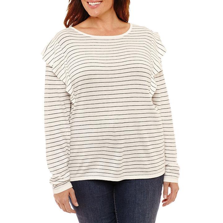 A.n.a Long Sleeve Ruffle Pullover Sweater - Plus