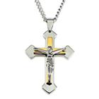 Mens Two-tone Stainless Steel Crucifix Pendant Necklace