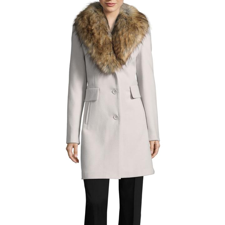 Worthington Faux Fur Trim Wool Coat