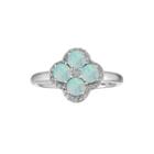 Lab-created Opal And White Topaz Flower Sterling Silver Ring