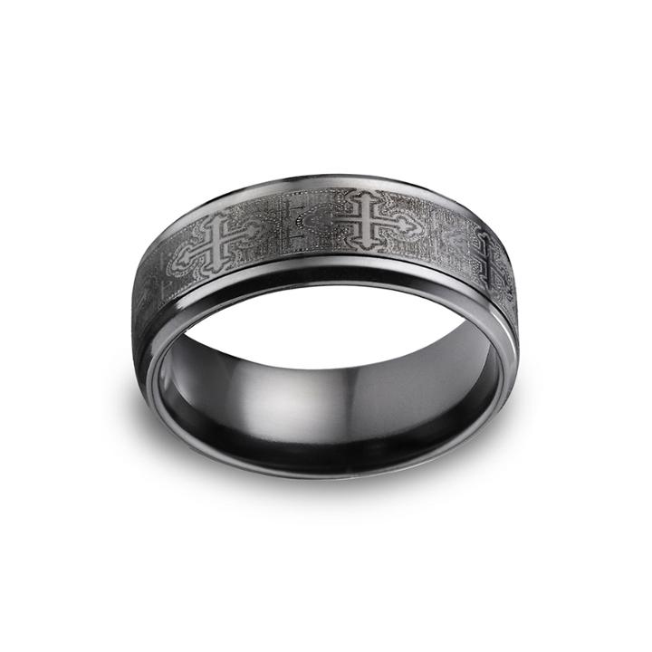 Mens Comfort Fit 9mm Black Titanium Cross Wedding Band