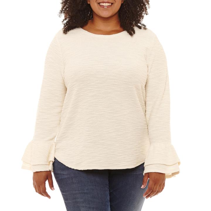 St. John's Bay Long Bell Sleeve French Terry Top-plus
